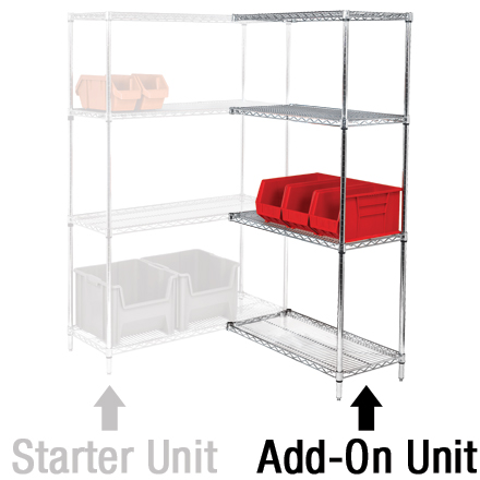 36 x 12 x 74" - 4 Shelf Wire Shelving Add-On Unit