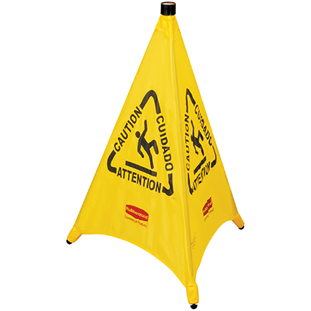Wet Floor Safety Cone - 3-Sided Multilingual Pop-Up Cone
